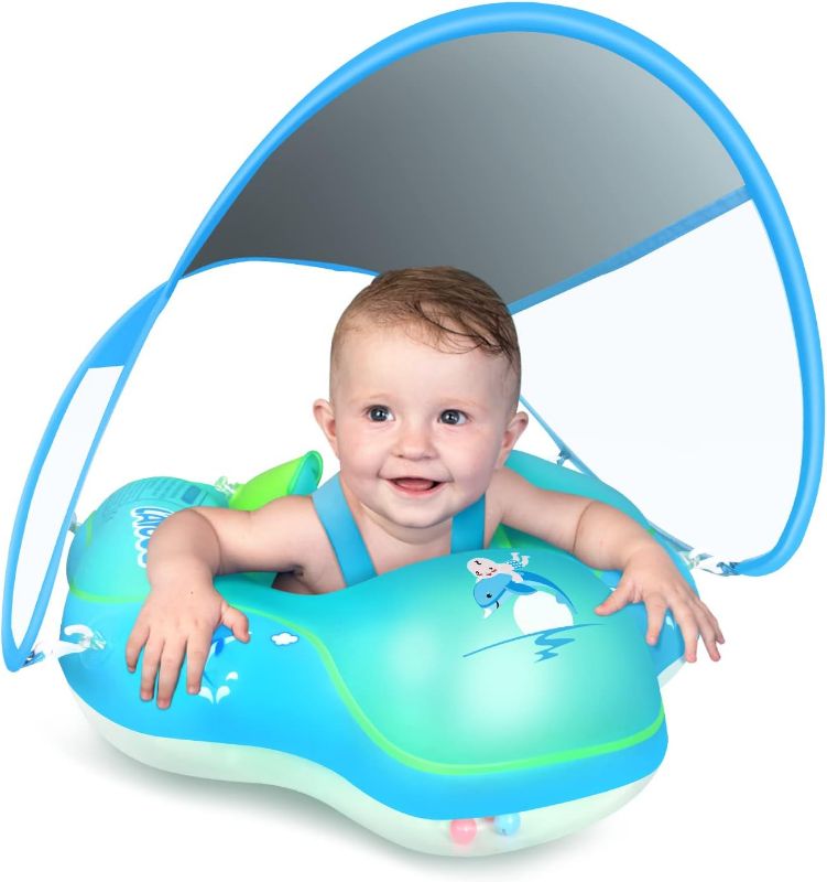 Photo 1 of Baby Swimming Float Inflatable Baby Pool Float Ring Newest with Sun Protection Canopy,add Tail no flip Over for Age of 3-36 Months