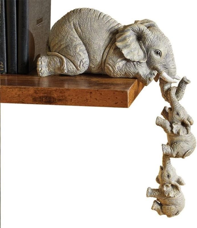 Photo 1 of YWHWXB Collectable Elephant Shelf Sitter 3Pcs Set, Mother Elephant Hanging Baby Elephants on The Edge, Mantelpiece Decoration, Hand-Painted Resin Figurines for Home Decor Gift Elephant Ornaments
