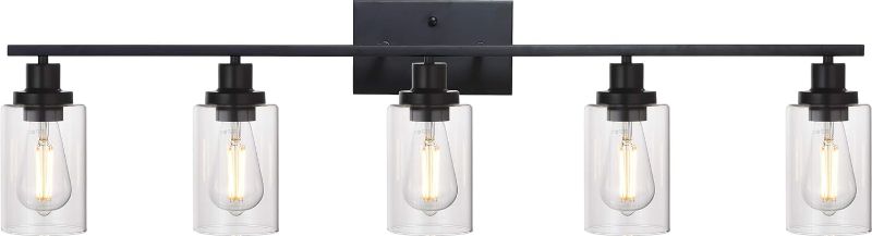 Photo 1 of  5-Light Bathroom Vanity Light Fixtures Black Industrial Wall Sconce Lighting with Clear Glass Shade for Living Room Bedroom Hallway Kitchen