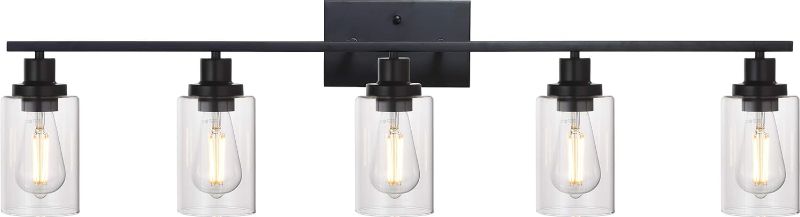 Photo 1 of  ** MISSING ONE LIGHT COVER**5-Light Bathroom Vanity Light Fixtures Black Industrial Wall Sconce Lighting with Clear Glass Shade for Living Room Bedroom Hallway Kitchen