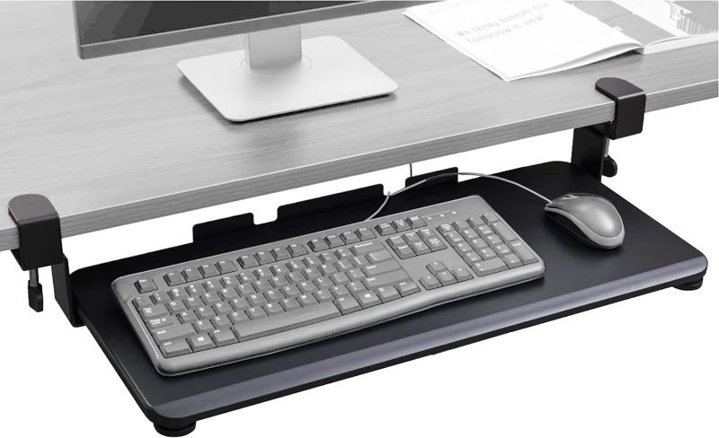 Photo 1 of Keyboard Tray Under Desk – 27" Clamp On Keyboard Drawer Computer Stand – Ergonomic Mouse & Keyboard Sliding Tray Computer Desk Extender