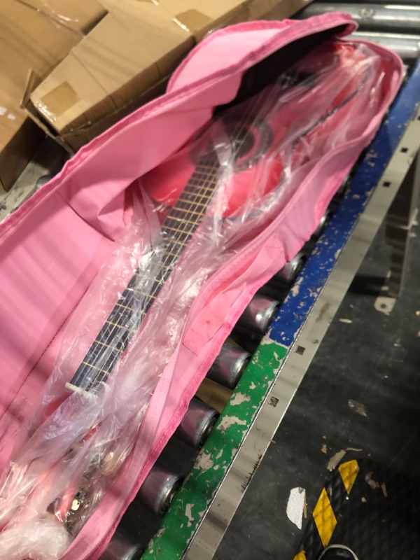 Photo 3 of 30" Wood Guitar with Case and Accessories for Kids/Girls/Boys/Beginners (Pink Gradient) Right Handed Pink Gradient