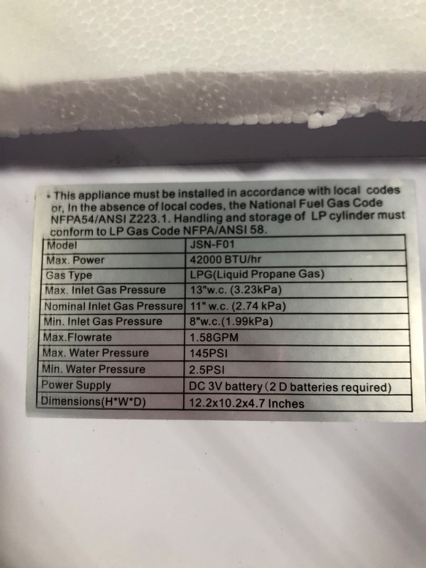 Photo 4 of ****USED**** 
Portable Water Heater Propane Tankless - 6L 1.58GPM RV on demand Hot Gas Outdoor Digital Display Water Heater for Camping ,Boat,Cabins White