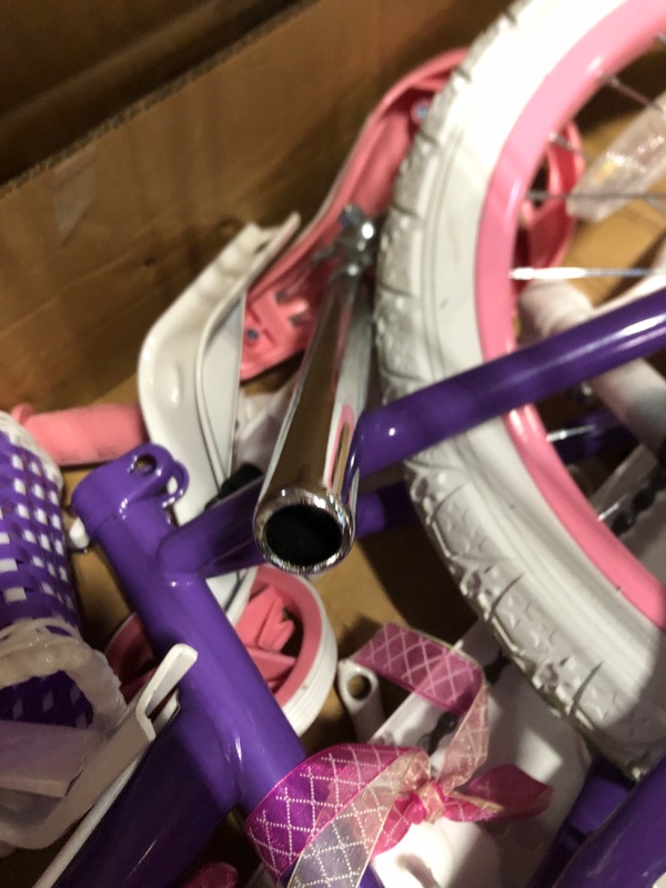 Photo 5 of **USE FOR PARTS ONLY**JOYSTAR Angel Girls Bike for Toddlers and Kids Ages 2-9 Years Old, 12 14 16 18 Inch Kids Bike with Training Wheels & Basket, 18 in Girl Bicycle with Handbrake & Kickstand Purple 18 Inch with Training Wheels & Kickstand