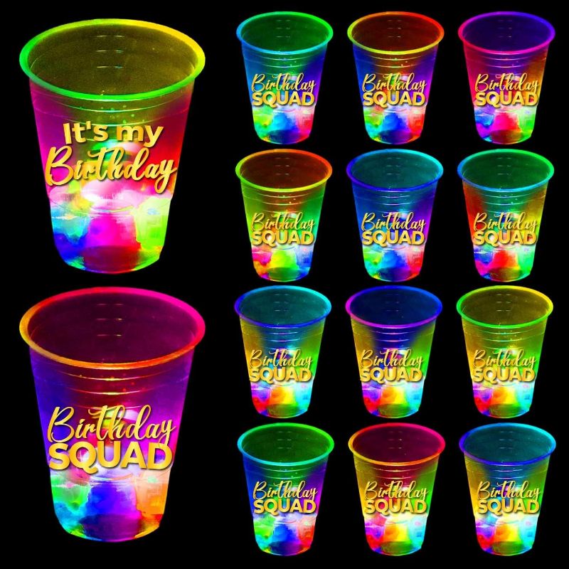 Photo 1 of 22 Pcs Glow Birthday Party Supplies Decorations Favor,Birthday Squad Glowing Cups for 20th 30th 40th 50th 60th Night Event,16oz Flashing Cups(Birthday & It My Birthday) Count (Pack of 1)