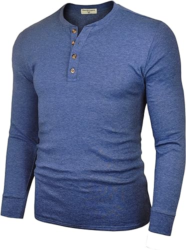 Photo 1 of Derminpro Men's Henley Cotton Casual Short/Long Sleeve Lightweight Button T-Shirts
