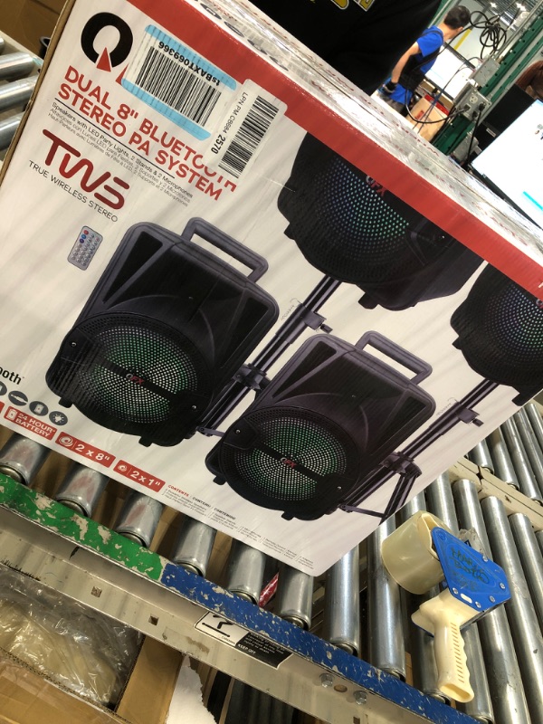 Photo 1 of PBX-800TWS 8-Inch Bluetooth Stereo PA System Comes with 2X 8 Speakers and 2X Stands, 2X Microphones, and a Remote Control