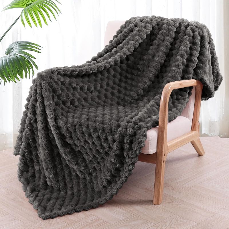 Photo 1 of  Extra Large Soft Fleece Throw Blanket, 50x70 Inches 3D Clouds Stylish Jacquard Throw Blanket for Couch, Cozy Soft Lightweight for All Season, Grey Blanket