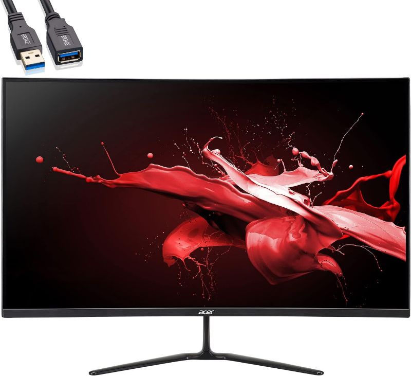 Photo 1 of acer ED320QR Sbiipx 31.5" 1800R Curved FHD 1920 x 1080 Monitor with 165Hz Refresh Rate, 1ms VRB Response Time, AMD Radeon FreeSync Technology, Display Port + 2 HDMI Ports - BROAG USB Extension Cable