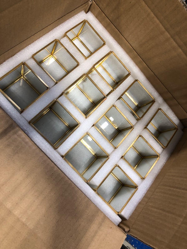 Photo 2 of 2.8" Mini Glass Hurricane Candle Holder, (Set of 24), Golden Frame Glass Candle Holder Wedding Table Decor, Spa, Hotel, Festival, Home Decoration 24Pcs