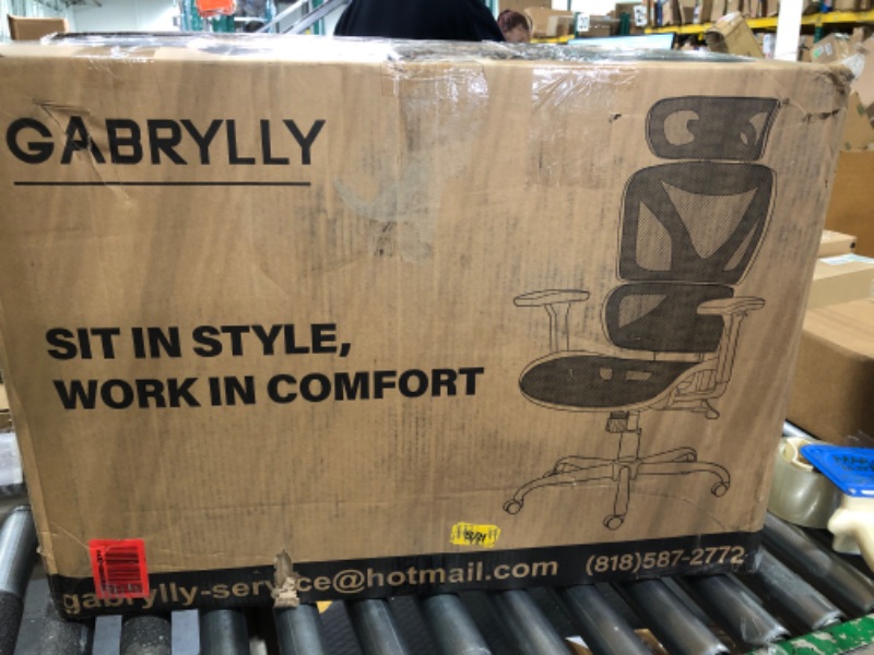Photo 1 of GABRYLLY Ergonomic Office Chair, Mesh Desk Chair with Lumbar Support, Adjustable 3D Arms, Reclining, Headrest & Large Seat - Big and Tall Ergonomic Chair for Home Office Work(Grey) Grey New 3D arms