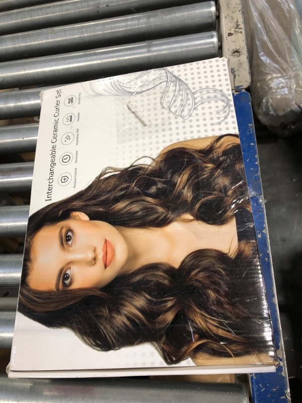 Photo 1 of 6 in 1 Curling Iron, Curling Wand Set with 3 Barrel Curling Iron and 5 Interchangeable Ceramic Curling Wand (0.35"-1.25”), Instant Heat Up 2 Temp Wand Curler, Include Heat Protective Glove & 2 Clips