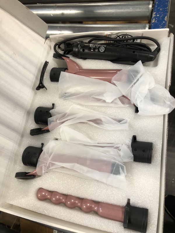 Photo 1 of 6 in 1 Curling Iron, Curling Wand Set with 3 Barrel Curling Iron and 5 Interchangeable Ceramic Curling Wand (0.35"-1.25”), Instant Heat Up 2 Temp Wand Curler, Include Heat Protective Glove & 2 Clips