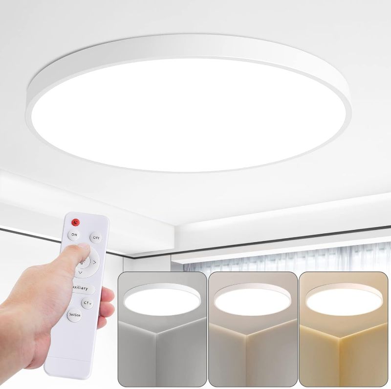 Photo 1 of 24 Inch LED Flush Mount Ceiling Light, 48W Round Led Ceiling Light Fixtures, 2800lm, 3000-6500K Dimmable LED Ceiling Lamp with Remote, LED Light for Bedroom Ceiling
"WHITE"