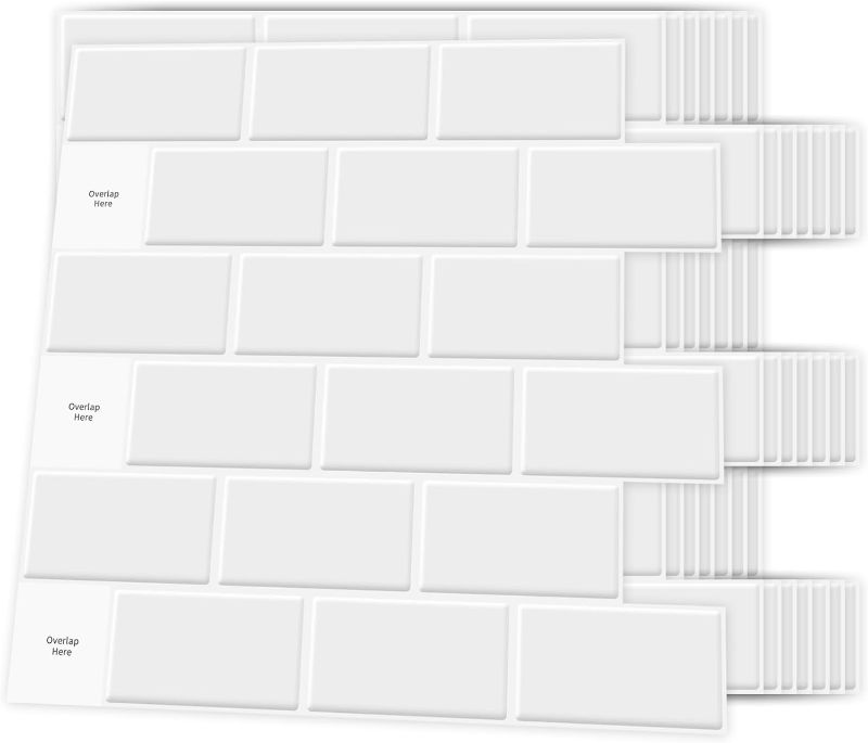 Photo 1 of Art3d Backsplash Tile for Kitchen Peel and Stick, 10-Sheet Stick on Subway Tiles for Kitchem, Bathroom Back Splashes, 12"x12", White with Gray Grout
