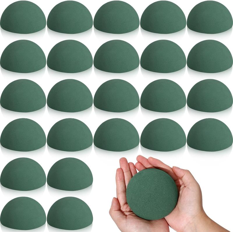 Photo 1 of 24 Pack Floral Foam Round Large 3.54 x 1.77'' Dry Foam Half Ball Green Foam Circles Block DIY Flower Craft for Artificial Plant Floral Arrangement Supplies