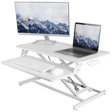 Photo 1 of 32" Gas Lift Standing Desk Converter, White Adjustable Height Stand up Desk- with Keyboard Tray - Dual Monitor and Laptop Workstation White 32" with Tray