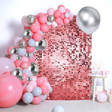 Photo 1 of PERLAW Shimmer Wall Backdrop Shimmer Wall Panels - 24 Panels Square Sequin Shimmer Backdrop for Birthday Decorations Wedding & Graduation Party Supplies (Pink)