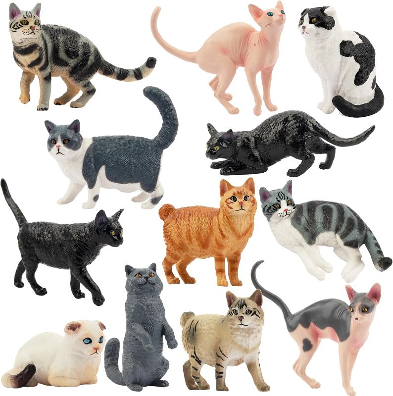 Photo 1 of 12PCS Cat Figurines, Plastic Cat Figures Realistic Kitten Toys, Cat Cake Toppers Birthday for Kids & Children
