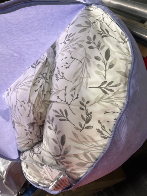 Photo 1 of Boppy Total Body Pregnancy Pillow with Easy-on Removable Pillow Cover in Gray Scattered Leaves for Full-body Support, Body Pillow for Pregnancy and Postpartum Positioning