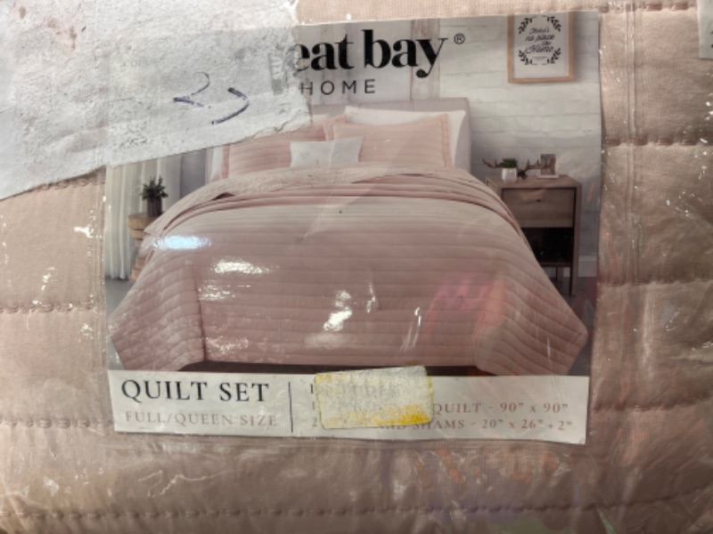 Photo 2 of 3-Piece Solid Striped Quilt Rose Clay Full/Queen Premium