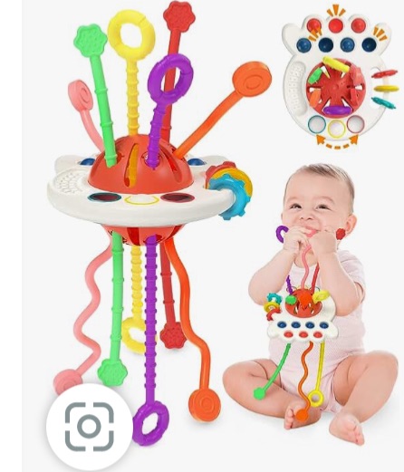 Photo 1 of Baby Sensory Montessori Toy for 6-12-18 Months, Pull String Silicone Teething Toy, Birthday Gift Travel Toy for 1 2 Year Old Boy Girl Infant Toddlers 8 9 10 Months Old