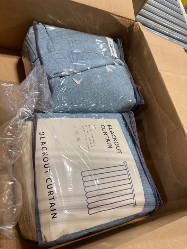 Photo 1 of 100% Blackout Curtains for Bedroom 84 inches Long,Grommet Linen Curtains with Blackout Liner, Linen Blackout Curtains for Living Room 2 Panels Set,50" x 84", Blue Blue 50''W x 84''L