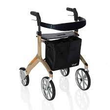 Photo 1 of Trust Care Let's Fly 4-Wheel Lightweight Folding Euro-Style Rollator with Seat in Beige
