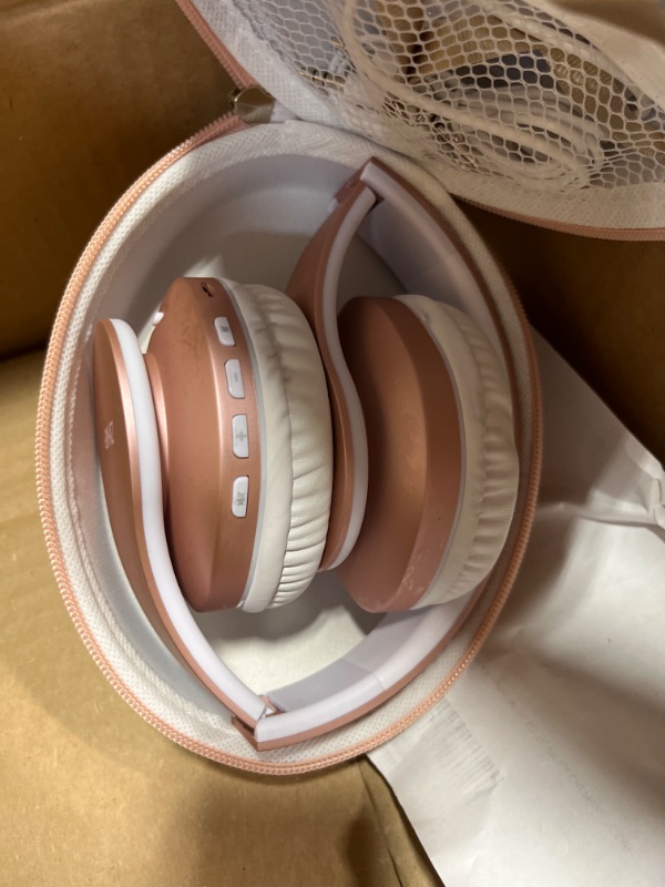 Photo 3 of Bluetooth Headphones Over-Ear, Zihnic Foldable Wireless and Wired Stereo Headset Micro SD/TF, FM for Cell Phone,PC,Soft Earmuffs &Light Weight for Prolonged Wearing(Rose Gold)