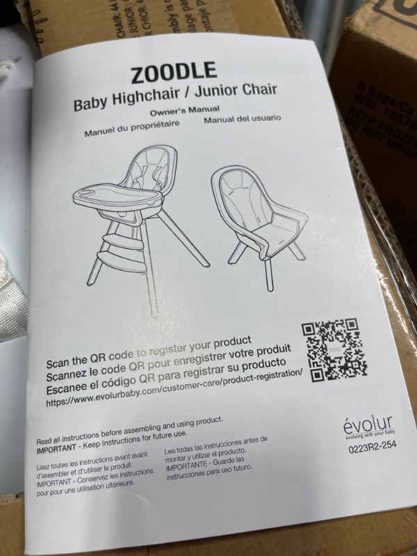 Photo 3 of Evolur Zoodle 2 in 1 High Chair, Modern Design, Toddler Chair, Removable Cushion, Adjustable Tray, Baby and Toddler, Light Grey Light Gray