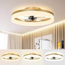 Photo 1 of ** Missing Remote** VOLISUN Low Profile Ceiling Fans with Lights and Remote, 19.7in Fandelier Ceiling Fan Flush Mount, 3000K-6500K Smart Bladeless LED Fan Light, Gold Modern Ceiling Fans with Lights for Bedroom   Missing control