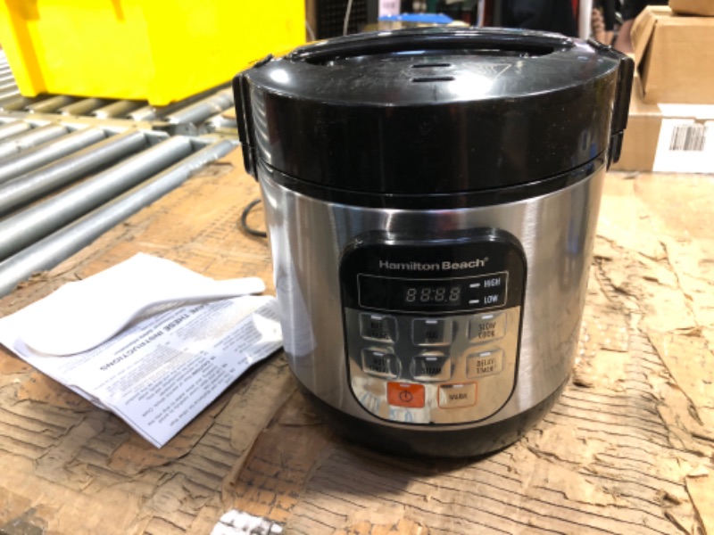 Photo 1 of *** NOT FUNCTIONAL**** SELLING AS PARTS****Hamilton Beach 37524 Digital Programmable Rice Cooker & Food Steamer, with Slow Cook & Hard-Boiled Egg Functions, with Steam & Rinse Basket, 6 Cups Cooked (3 Uncooked), Stainless Steel