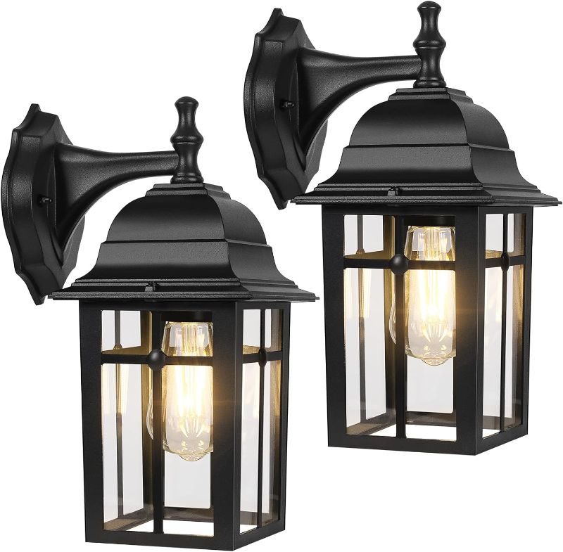 Photo 1 of 2-Pack Outdoor Wall Lanterns, Exterior Wall Sconce Light Fixture, Waterproof Anti-Rust Aluminum Porch Lights, Clear Glass Black Wall Mount Lighting, E26 Socket Wall Lamps for House(Bulb not Included)