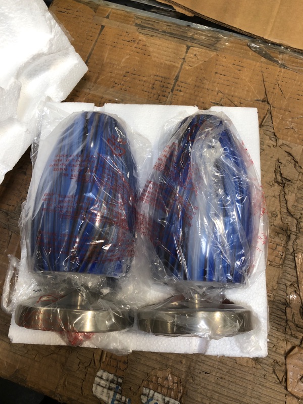 Photo 1 of 2 Pack 1 Light Hanging Indoor Kitchen Island Pendant Lights 5.3" Handmade Glass Pendant Ceiling Light Fixtures Brushed Nickel Finish Modern Farmhouse Dinning Over Sink (Stripe Blue Glass)