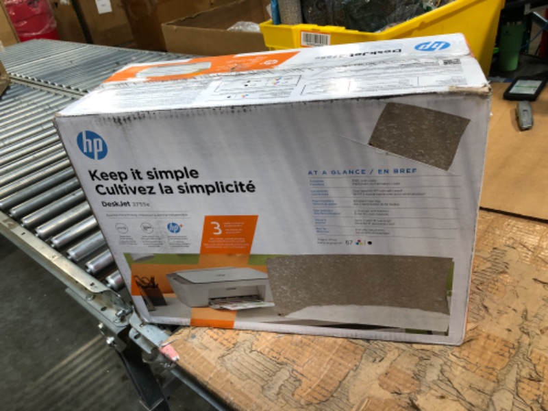 Photo 1 of HP DeskJet 2755e Wireless Color All-in-One Printer with bonus 6 months Instant Ink (26K67A), white