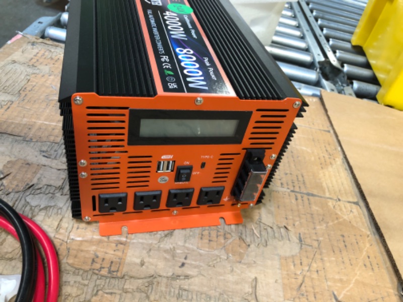 Photo 5 of 4000 Watt Pure Sine Wave Power Inverter 24V DC to 110V 120V Converter for Family RV Off Grid Solar System Car with Type-C Ports 4 AC Power Outlets Dual USB Ports LCD Display Wireless Remote Control 24V-4000W