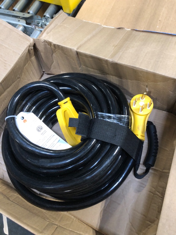 Photo 1 of 15 FT 30 Amp RV Extension Cord Outdoor with Grip Handle, Flexible Heavy Duty 10/3 Gauge STW RV Power Cord Waterproof with Cord Organizer, NEMA TT-30P to TT-30R, Black-Yellow, ETL Listed PlugSaf Yellow 15 FT - 30A