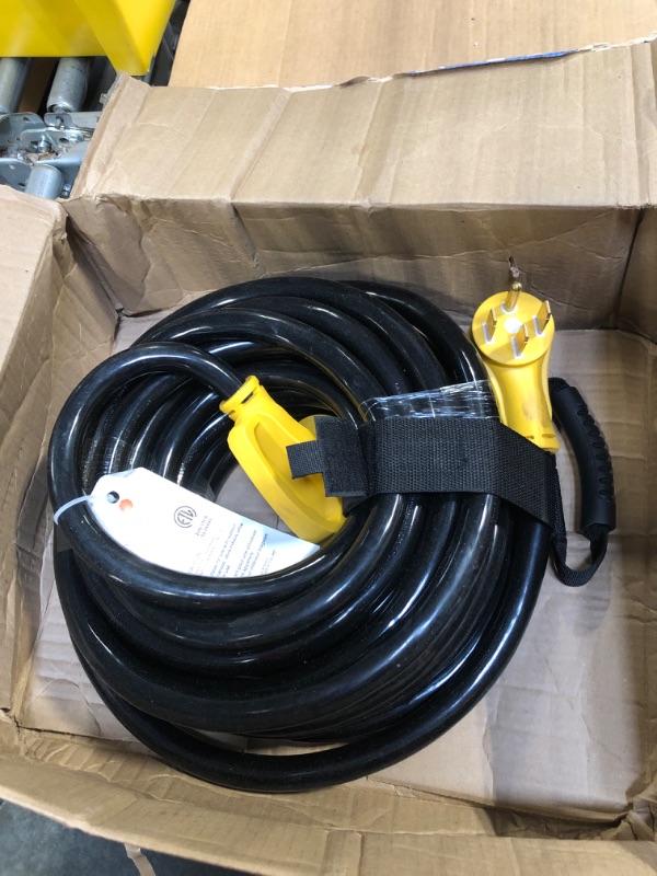 Photo 3 of 15 FT 30 Amp RV Extension Cord Outdoor with Grip Handle, Flexible Heavy Duty 10/3 Gauge STW RV Power Cord Waterproof with Cord Organizer, NEMA TT-30P to TT-30R, Black-Yellow, ETL Listed PlugSaf Yellow 15 FT - 30A