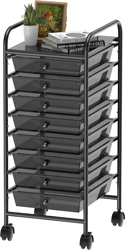 Photo 1 of 8 Drawers Rolling Storage Cart, Multipurpose Rolling Cart with Drawers with 2 Lockable Wheels Large Capacity Rolling Drawer Organizer Cart for Home, Office, Classroom, School Black