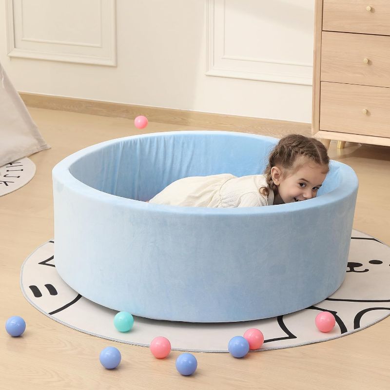 Photo 1 of Baby Foam Ball Pit for Toddlers Kids Children, Infant Round Soft Small Ball Pool Pits for Girls and Boys Gifts Indoor Playpen, NOT Included Balls Light Blue