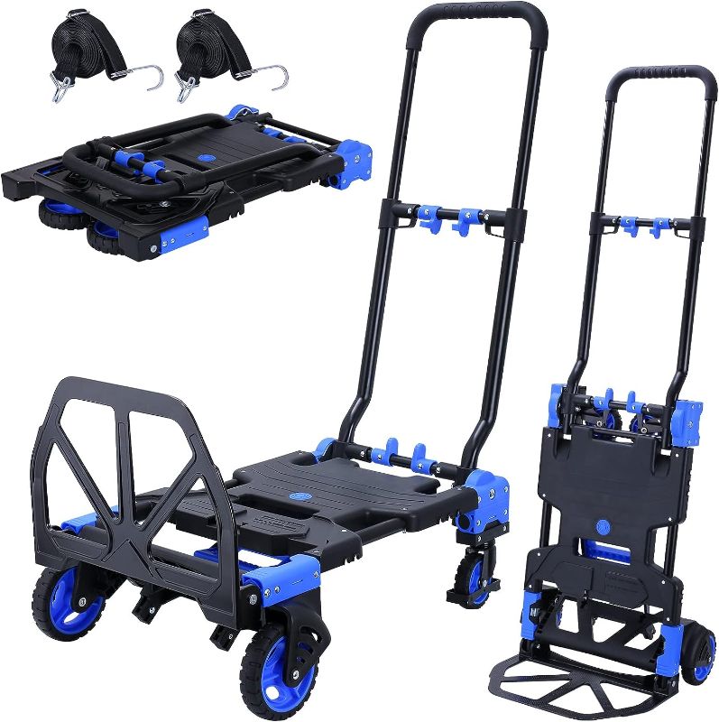 Photo 1 of 2-in-1 Hand Truck Dolly Foldable,330LB Capacity Hand Dolly, Convertible Hand Cart with Retractable Handle, Hand Truck Foldable Dolly with 4 Wheels, Portable Handtruck