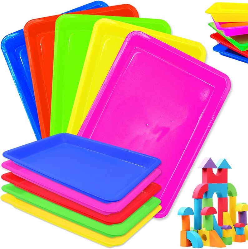 Photo 1 of 10 Pack Large Size Plastic Art Trays,5 Colors Arts and Crafts Organizer Tray,Kids Serving Tray for DIY Projects,Painting,Beads