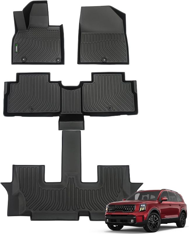 Photo 1 of ANBINGO®-Floor Mats Custom for 2020-2024 Kia Telluride(7 Passenger), Bucket Seats, All Weather Protection TPE Waterproof Non-Slip Floor Liners Fit 1st, 2nd & 3rd Row Set Set Accessories-Black