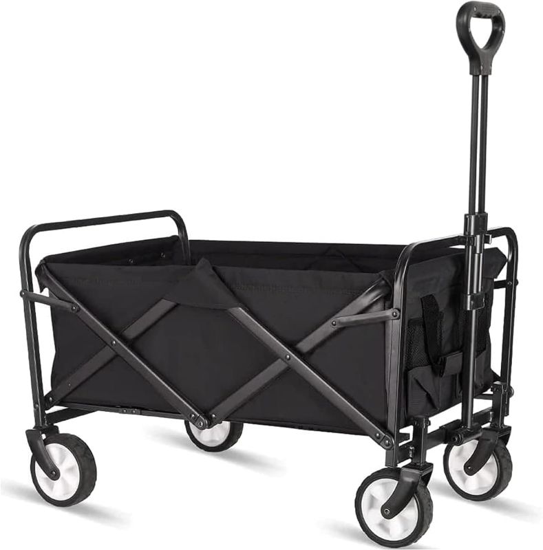 Photo 1 of iHomey Collapsible Folding Wagon, Wagon Cart Heavy Duty Foldable with Two Drink Holders, Utility Grocery Wagon for Camping Shopping Sports