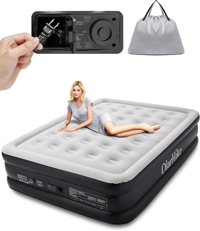 Photo 1 of OlarHike Inflatable Queen Air Mattress with Built in Pump,18" Elevated Durable Mattresses for Camping, Home & Guests, Fast & Easy Inflation/Deflation Airbed, Black Double Blow up Bed, Travel Cushion, Indoor