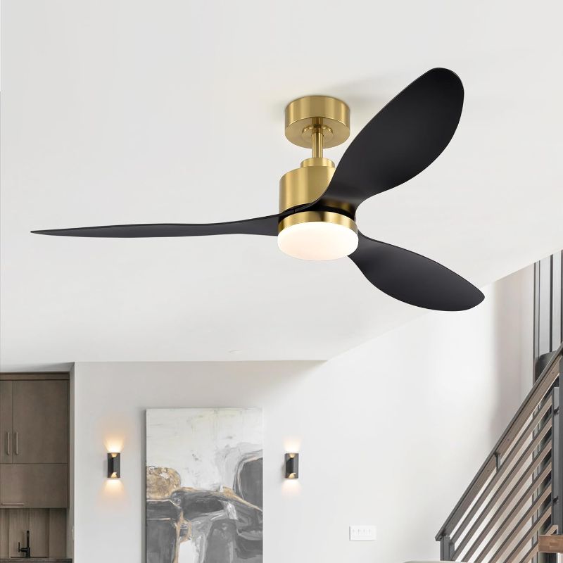 Photo 1 of 52 Inch Ceiling Fans with LED Light Remote Control, Modern Gold and Black Ceiling Fan with Reversible DC Motor, 3 Blades and 3 Color Temperature, LED Light Chandelier for Bedroom