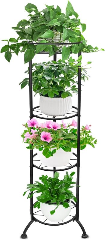 Photo 1 of 4 Tier Tall Metal Plant Stand for Indoor Outdoor Plants, 45In Corner Plant Stands Display Rack, Rustproof Iron Flower Pot Holder Shelf for Patio Balcony Garden Living Room