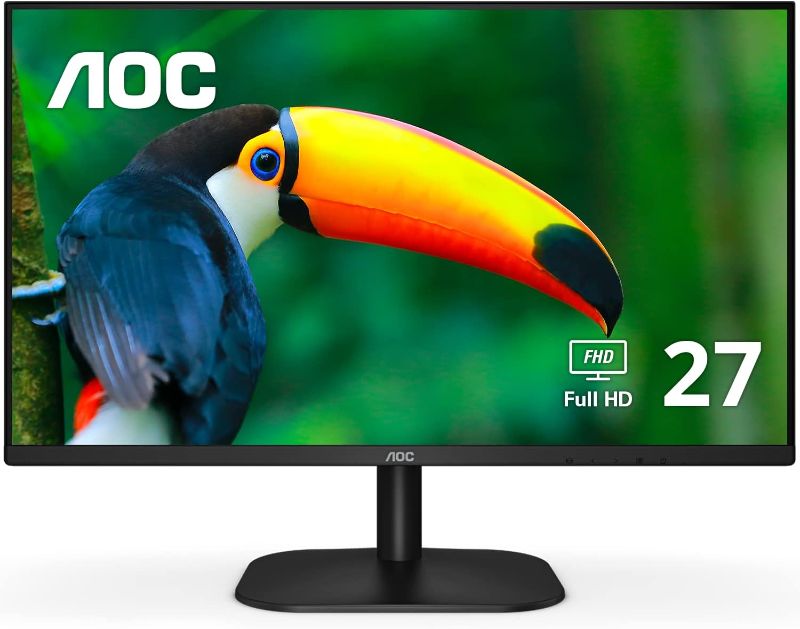 Photo 1 of **FOR PARTS**AOC 27B2H 27" Full HD IPS Monitor, 3-Sided Frameless & Ultra Slim Design, HDMI and VGA inputs, Lowblue Mode, VESA compatible, Black