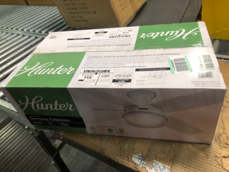 Photo 2 of ******GLASS COVERING NOT INCLUDED//MAIN FAN UNIT SOLD AS PARTS******
Hunter Fan Dempsey Low Profile Indoor Ceiling Fan with LED Light and Remote Control, Metal, Fresh White, 44 Inch