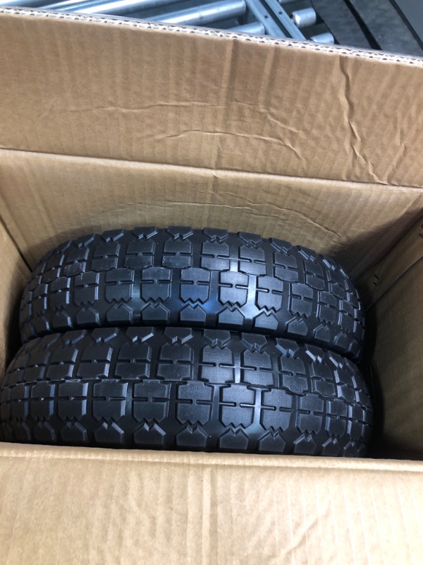 Photo 1 of 13" Flat-free Solid Tire and Wheel, with 5/8" Axle Bore Hole, 2.2" Offset Hub, Compatible with Wheelbarrow Garden Wagon Trolley Dolly, 2 Pack